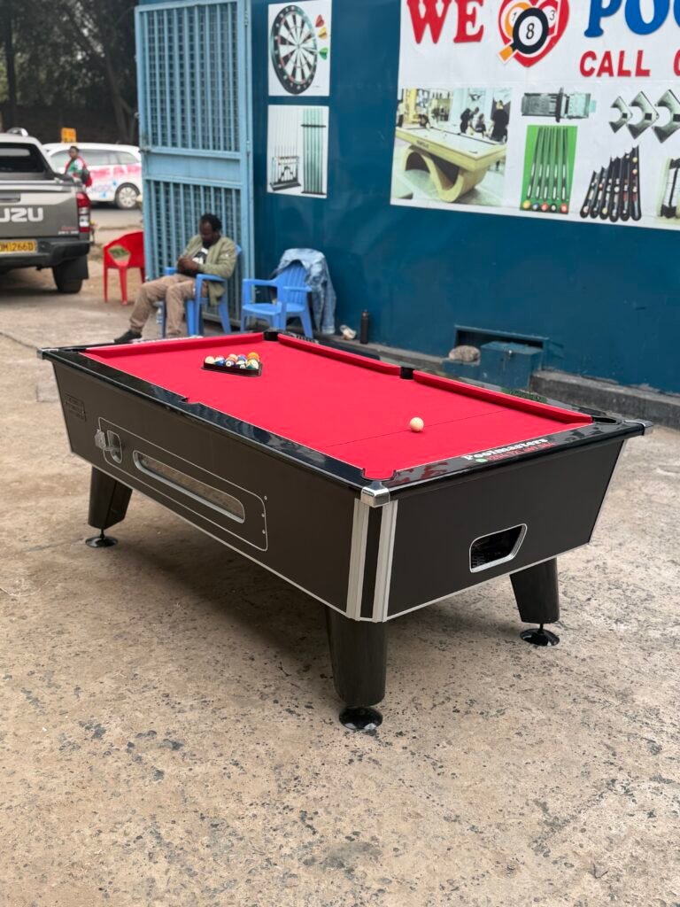 Ceramic coated slate top pool table with special chrome corners.